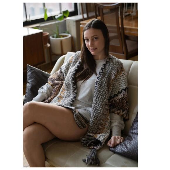 SAACHI Multi Chevron Knit Fringe Duster One Size - Picture 2 of 13